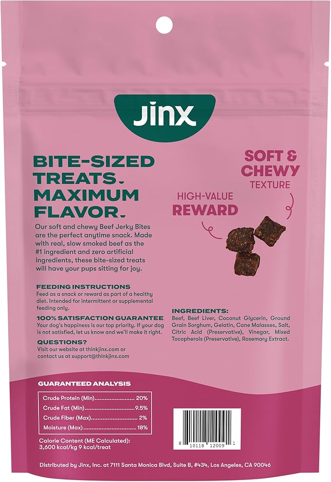 Jinx Beef Bites Jerky Dog Treats – Soft & Chewy, All Natural Dog Jerky Treats with Grass-Fed Beef - Pet Products for All Dogs (Puppies, Adults & Seniors) - 5oz