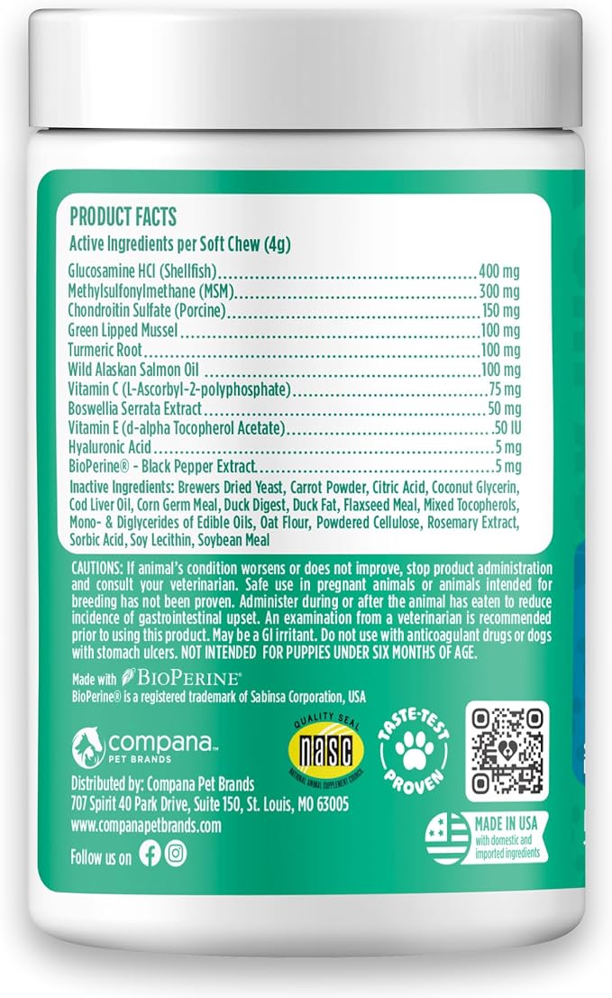 Doggie Dailies Senior Hip & Joint Chews for Dogs, Duck Flavored, 120 Count