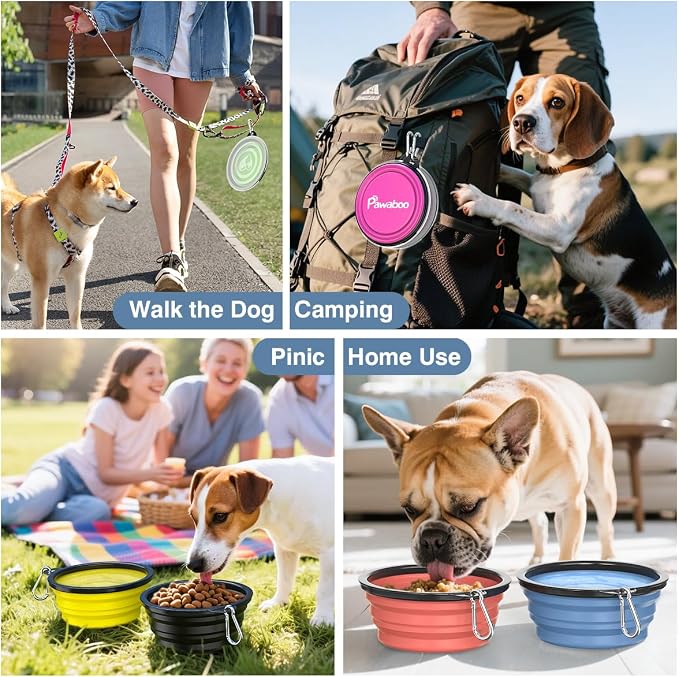 Pawaboo Collapsible Dog Bowls, 2 Pack, 1000ml, Light Pink + Blue