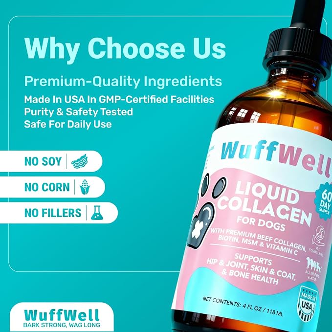 WuffWell Liquid Collagen Drops for Dogs - Joint & Itch Support - USA, 4oz