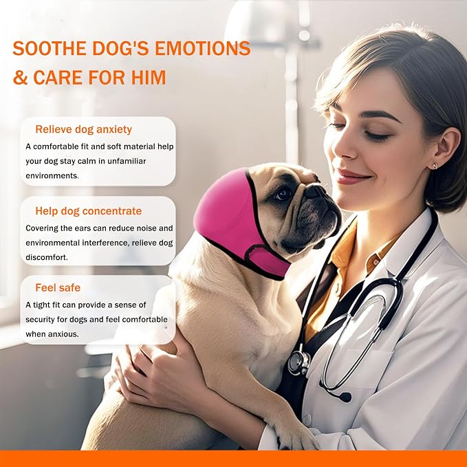 SEIS Calming Dog Ears Cover, Swimming Waterproof Pet Ear Caps, Large Dog Shower Cap for Ear Protection for Bath for Grooming (Pink, S (Head Circumference 10"-15"))