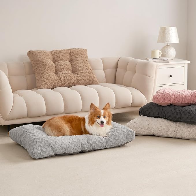 EHEYCIGA Washable Large Dog Bed for Crate, 35x23 Inch Pet Bed, Camel