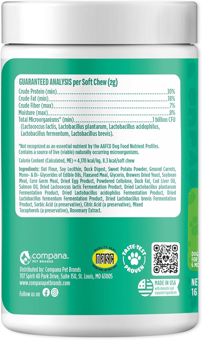 Doggie Dailies Daily Probiotic Soft Chews for Dogs, Duck, 225 Count