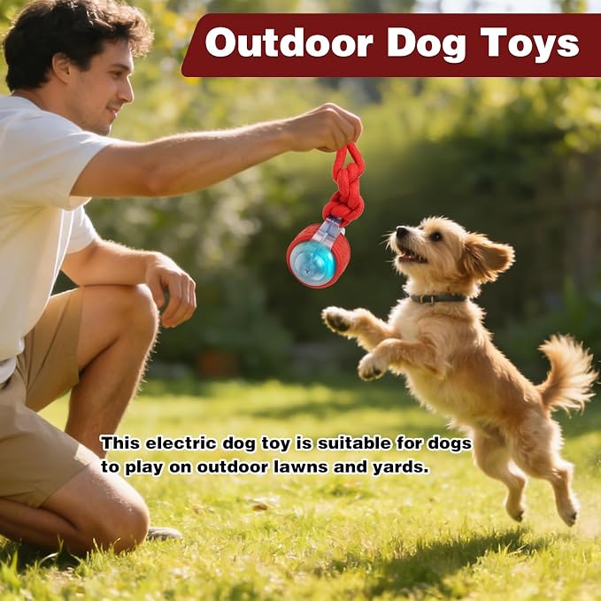 Muhhiba Interactive Dog Toys, Automatic Moving Dog Toy with Rope, Motion Activated, Rechargeable Dog Ball to Keep Them Busy