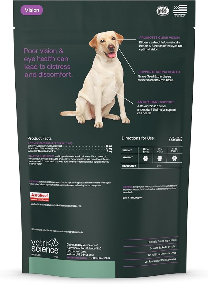 VetriScience Eye & Vision Health Chews for Dogs, Chicken, 60 Count