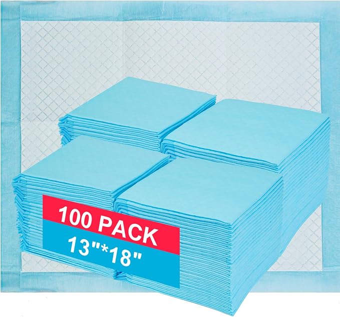 Dog and Puppy Training Pads, 13”×18” Disposable Dog Pee Pads, 100/Counts Ultra Absorbent & Leak-Proof Pet Underpads, Dry Quickly Pee Pad for Dog Cats Rabbits or Other House Training Pet