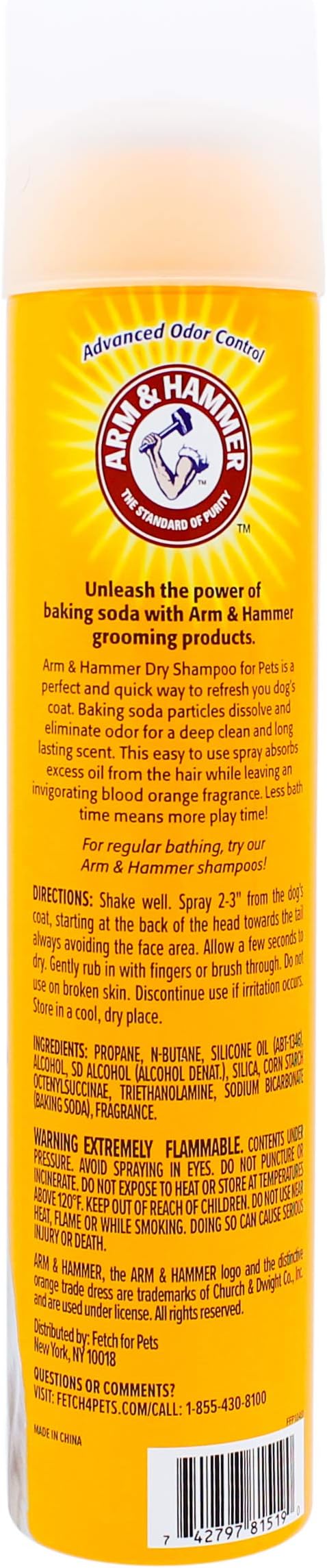 Arm & Hammer Aerosol Dry Dog Shampoo, Blood Orange, 5 Oz, 6-Pack