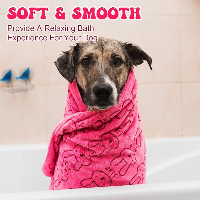 Peryiter 8 Pcs Dog Drying Towels Bulk 55'' x 28'' Pet Grooming Absorbent Microfiber Dog Bath Towels Quick Drying Puppy Bathing Towel for Small Medium Large Cats Pets Bathing Grooming(Pink)