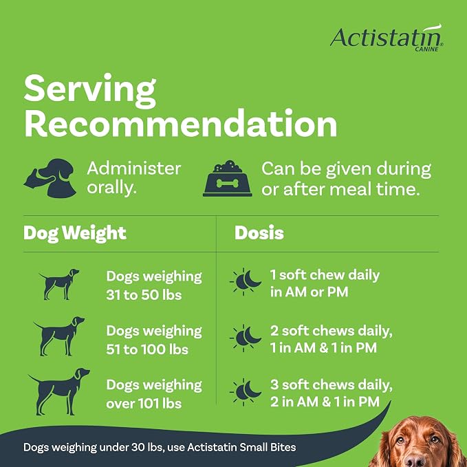 Actistatin Canine Large Dog Soft Chews, 60ct – Patented Extra-Strength Joint, Cartilage, Soft Tissue Supplement: Glucosamine, Chondroitin, Manganese, MSM, L-Carnitine – High Absorption, Fast Results