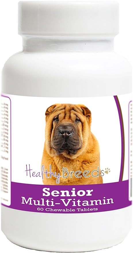 Healthy Breeds Senior Dog Vitamins and Minerals for Chinese Shar Pei - OVER 200 BREEDS - Veterinarian Formulated Daily Dietary Chewable Tablet - 60 Chews