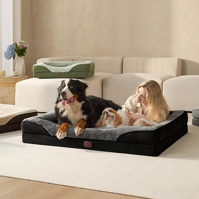 EHEYCIGA Orthopedic Memory Foam Dog Bed - XXL 52x41in, Grey/Black