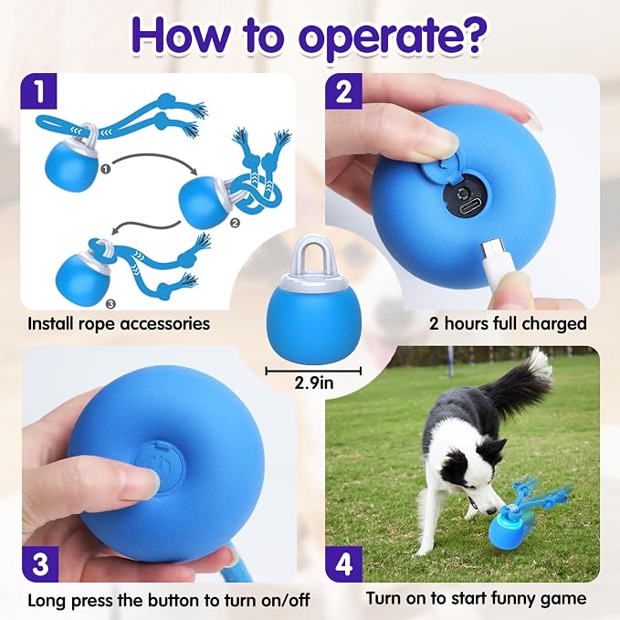 Interactive Dog Toys, Moving Dog Ball with Touch Activated, Active Rolling Ball for Puppy and Medium Dogs, Squeaky, USB Rechargeable