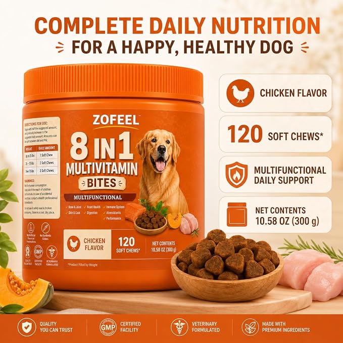120 8 in 1 Dog Multivitamin Soft Chews,Dog Multivitamin