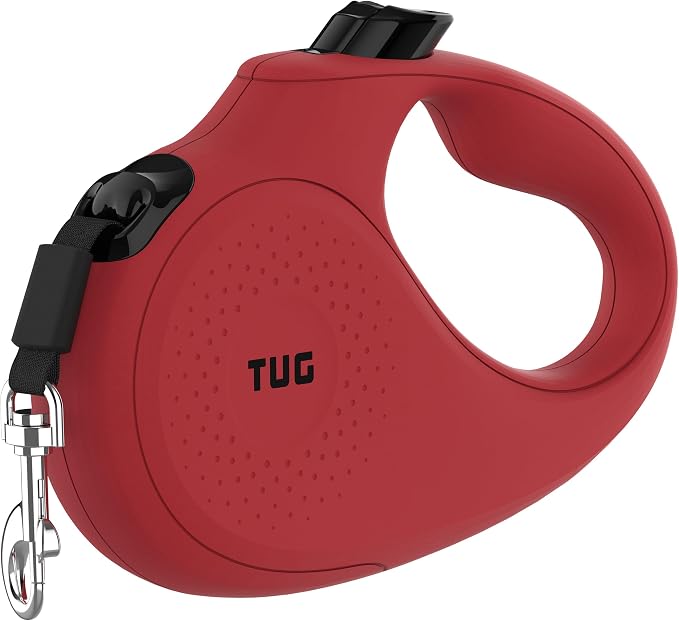 TUG Monochrome 360° Tangle-Free Retractable Dog Leash | 16 ft Strong Nylon Tape (Medium, Red)