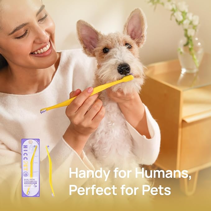 HICC PET Toothbrush for Dogs & Large Cats, Vet-Recommended Ergonomic Pet Toothbrush for Easy Teeth Cleaning, Gentle on Gums, Cat & Dog Dental Care, Improves Oral Hygiene. Toothpaste Not Included