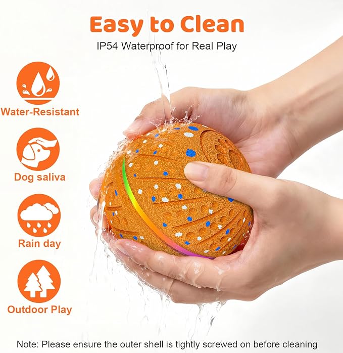 Smart Interactive Dog Toys Ball for Aggressive Chewers Medium Large,E-TPU | Auto-Moving & Bouncing Ball, 2 Modes with RGB Lights & Bird Sounds,Bite-Resistant Rope, IP54 Waterproof, Type-C Fast Charge