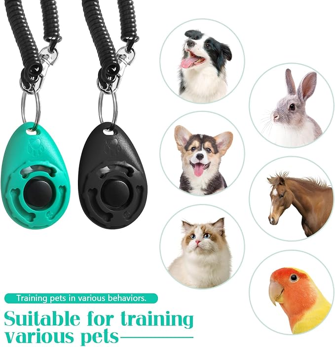 Quacc Dog Training Clickers, 2 Pcs, with Wrist Strap, Black & Green