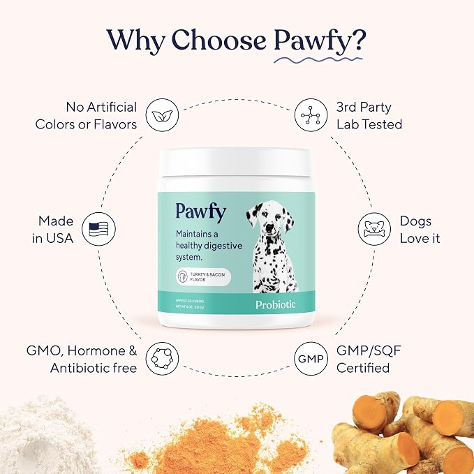 Pawfy Probiotics for Dogs - Digestive & Gut Health Supplement for Yeast