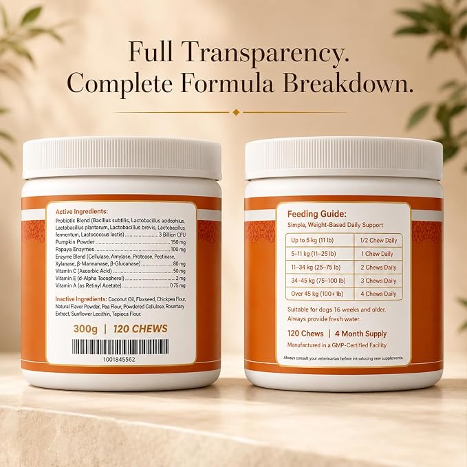 wikiRay Probiotics for Dogs β Soft Chews for Digestive Health & Immunity | 120 Chews | 3 Billion CFU, Pumpkin, Enzymes, Vitamins & Prebiotics | Made with Natural Ingredients