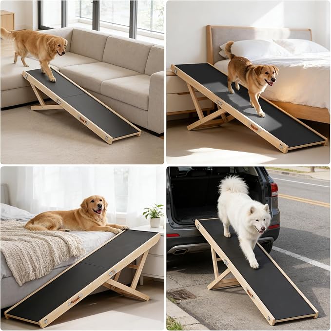Foldable Dog Ramp for High Beds & SUVs, 63 Inch with High-Traction Mat. Adjustable Height (19.7"-31.5") for Medium, Large & XL Dogs - Portable Pet Stairs Alternative