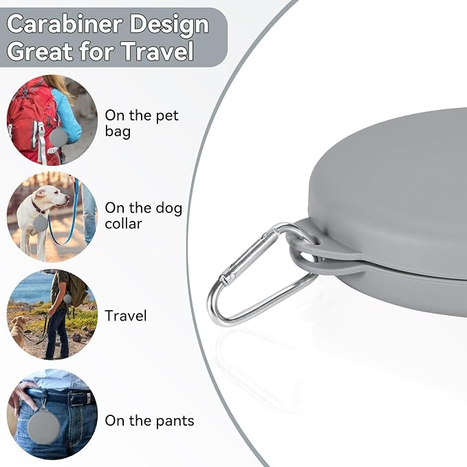 Collapsible Dog Water Bowl, 2-in-1 with Carabiner Clip, Grey