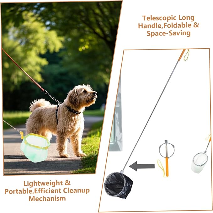 Dog Poop Catcher, Telescopic Pooper Scooper Catcher with Long Handle, Lightweight, Portable & Foldable Dog Poop Collector
