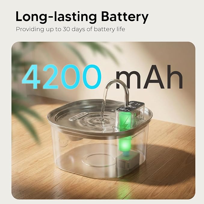 Voluas Stainless Steel Cat Water Fountain: 108oz/3.2L Wireless Cat Fountain Battery Operated for Drinking Indoor, Automatic Pet Water Dispenser Bowl with Ultra Quiet Pump, Easy Clean BPA-Free, 4Filter