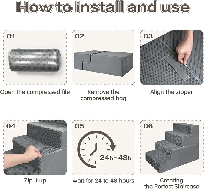 4-Step Dog Steps 18’’ for Bed cat & Dog ramp for Stairs & Step high Bed Non-Slip Out- & Indoor