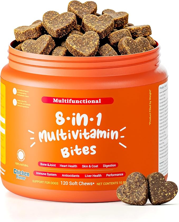 Probiotics for Dog Vitamins, Supplements Chondroitin for Skin Coat Chicken | Multivitamin Treats for Dogs, Joint Support Glucosamine + Digestive Enzymes & Probiotics, Grain Free - 120ct