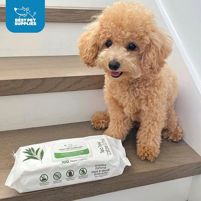 Best Pet Supplies Pet Grooming Wipes for Dogs & Cats, Tea Tree