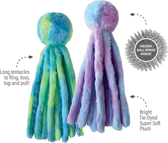 FOUFIT foufouBRAND Large Fuzzy Wuzzy Octopus Pet Toy, 16.4-inch Height, Pink and Purple, Pet Accessories, Pink/Purple