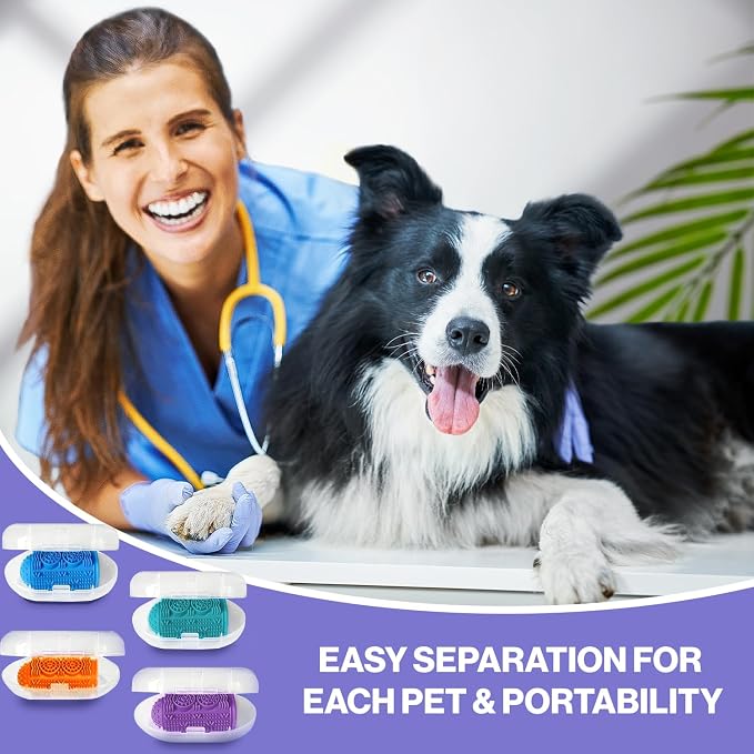 4-Pack Finger Toothbrush for Dogs, Silicone Dog Teeth Cleaning Kit Protects Gums (Multicolor)