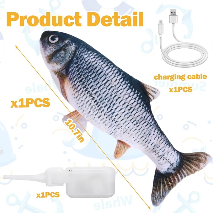 Mity rain Interactive Dog Toys Fish | Keeps Small, Medium & Large Dogs Busy Indoors & Outdoors - Rechargeable, Plush & Squeaky