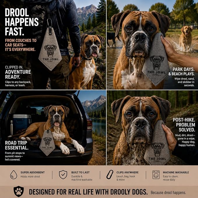 Security Sensor Spacers Dog Drool Towel – Absorbent Microfiber Drool Catcher, Collar & Leash Attachment, Convenient Drool Bib Alternative for Boxer Dogs (3 Pack)
