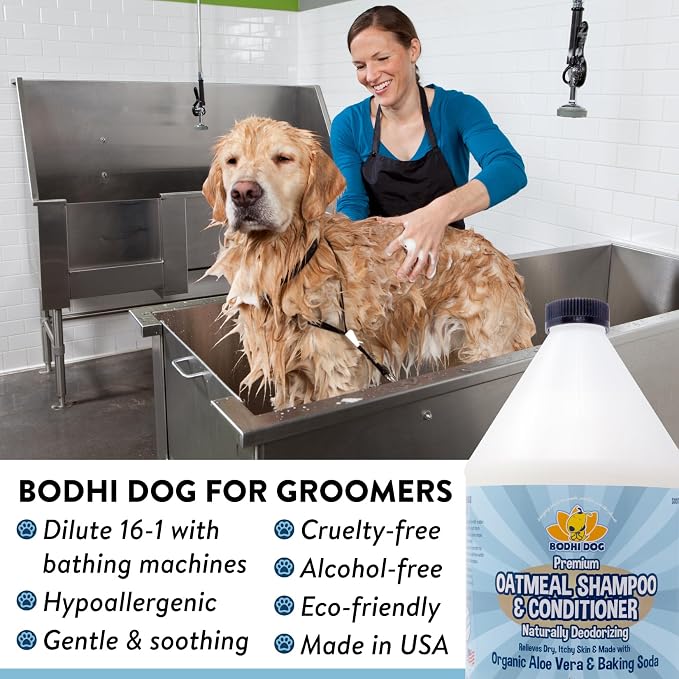 Bodhi Dog Natural Oatmeal Dog Shampoo & Conditioner - Hypoallergenic Formula - Naturally Deodorize Dogs, Cats & Pets - Moisturizes Dry, Itchy & Sensitive Skin - Made in USA (1 Gallon)