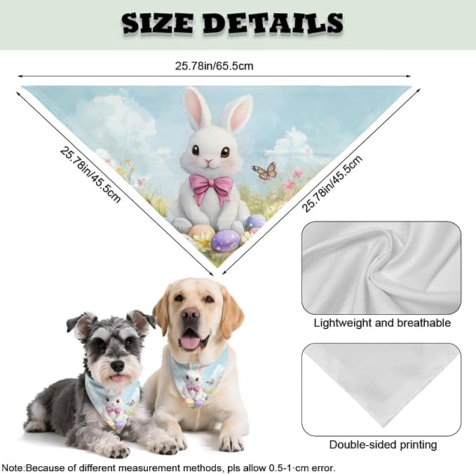 Forchrinse Easter Bunny Dog Bandana Pet Triangle Scarf Accessories Puppy Kerchief Polyester Dog Scarf, One Size, Medium, Polyester, Easter Bunny Print