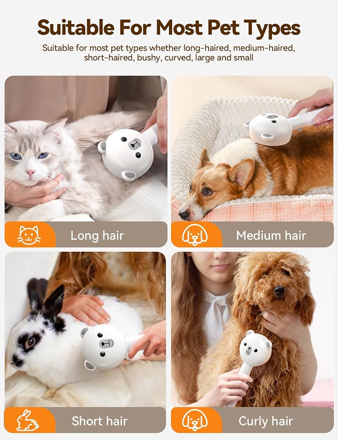 Cat Steam Brush, Brushes for Indoor Cats with Release Button, Undercoat Removal Grooming Supplies, Dual Spray USB Rechargeable, Cat Brush for Shedding for All Long-haired and Short-haired Pets