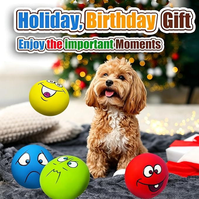 Squeaky Dog Toys for Small Dogs, Mini Breeds, 2.2" Flat Latex Ball | 2.2"x2.2"x1.3" Burger Shape, 8-pack Soft Squeak Dog Balls, Smile Face Interactive Puppy Toy with Squeaker for Indoor, Outdoor