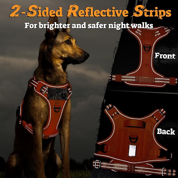 rabbitgoo Tactical Dog Harness Medium Sized, No Pull Service Pet Vest | Military Molle System & Easy Control Handle, Adjustable and Reflective for Walking and Training, Orange, Medium
