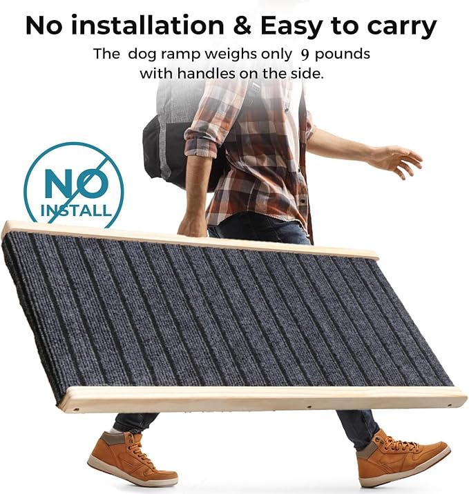Folding Dog Ramp for Bed, Couch & Car,17" Adjustable Pet Ramp with Non-Slip Rubber Mat, 5-Level Height Adjustments, Portable Ramp for Small, Large & Senior Dogs or Cats,Easy Storage