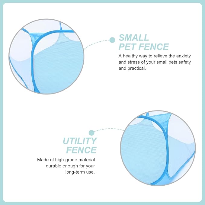 FRCOLOR Foldable Hexagonal Pet Playpen with Mesh Polyester Fabric, Small Animals Safety Pen for Indoor Home Use, Blue Collapsible Puppy and Kitten Play Tent for Dogs and Babies