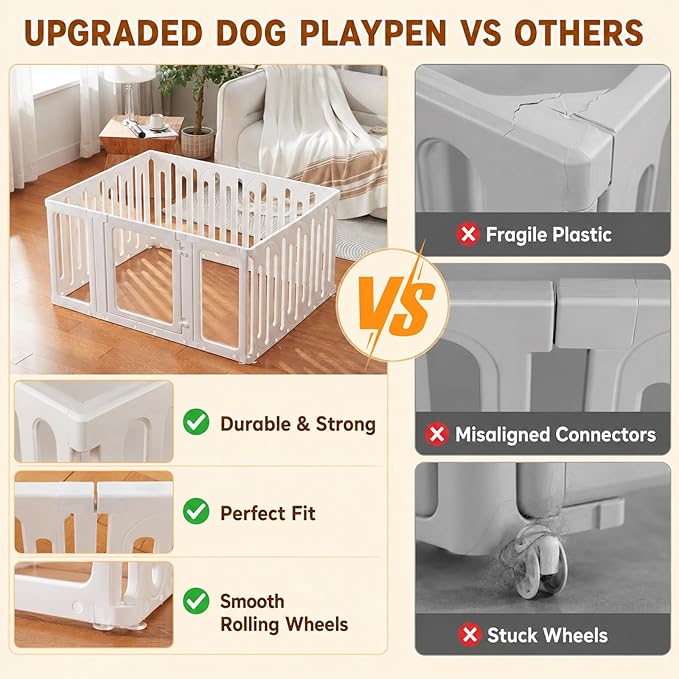 Bottom Panels with 2 Swivel Casters Wheels Designed Exclusively for This Dog Playpen (Buy Multiple for Full Mobility)