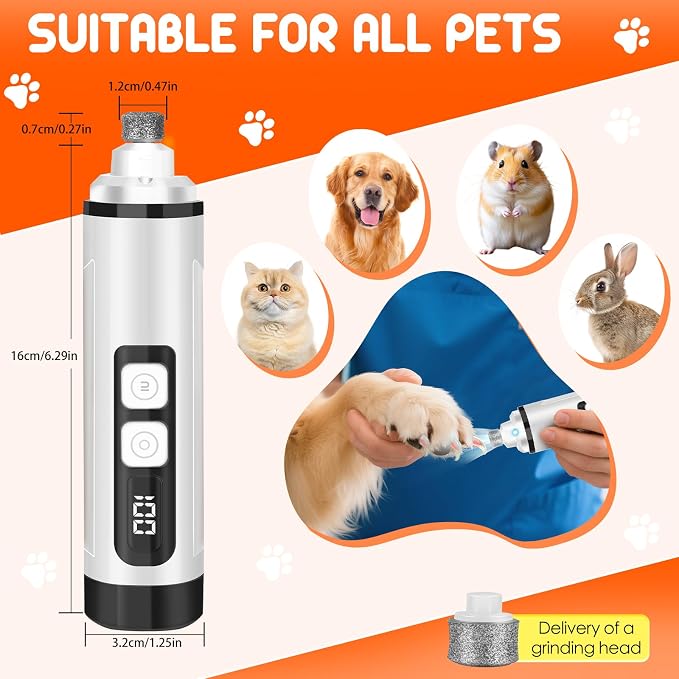 Electric Dog Nail Grinder, 3 Speeds with Lights - Black