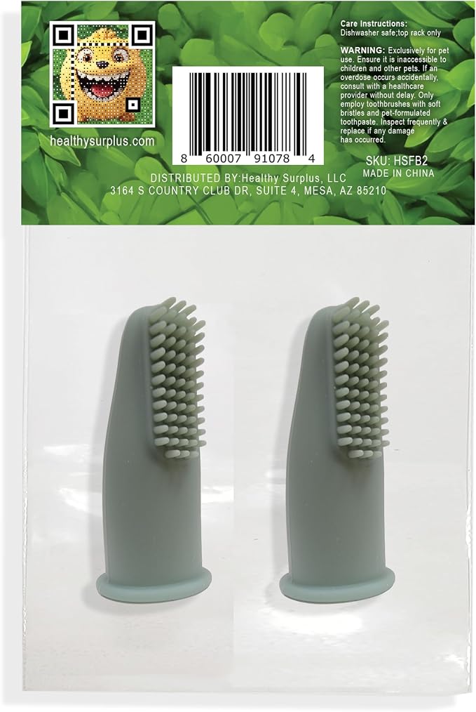 Healthy Surplus - Silicone Finger Brush Toothbrush - Dental Hygiene Toothbrush Solution for Dogs, Cats and Puppies - 1 Pack Containing 2 Dental Care Fingerbrushes for Pets