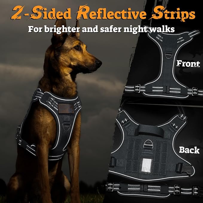 rabbitgoo Tactical Dog Harness for Large Dogs, No Pull Service Pet Vest | Military Molle System & Easy Control Handle, Adjustable and Reflective for Walking and Training, Grey, X-Large