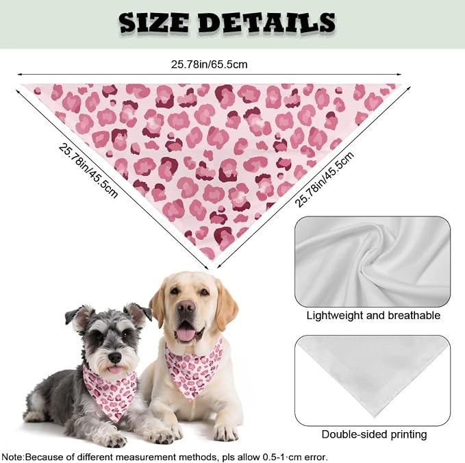 Forchrinse Pink Leopard Print Triangle Dog Bandana Fashion Pet Bib Scarf Adjustable Dog Kerchief, One Size, Small, Polyester, Pink