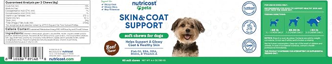 Nutricost Pets Skin & Coat Support Soft Chews for Dogs, Beef Flavored