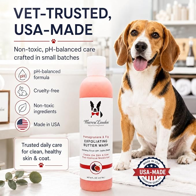 Warren London Exfoliating Butter Wash Dog Shampoo – Pomegranate & Fig, 1 Gallon Groomer Size | Cleansing, Conditioning & Exfoliating Shampoo with Jojoba Beads for Dry Skin, Odor & Shine | Made in USA