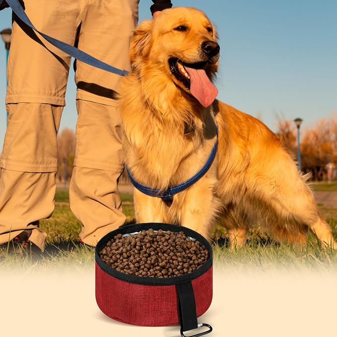 Meanplan 2 Pack Portable Dog Bowls, 40oz, Dark Blue, Red