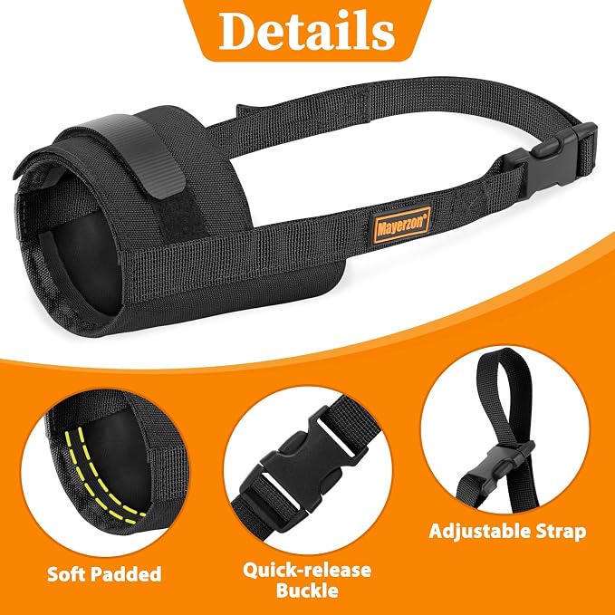 Adjustable Dog Muzzle, Fabric Medium Large Dog Muzzle Anti Biting | Soft & Sturdy, Prevents Fierce Barking Chewing, Grooming Walking Vet Visits Nail Care Use, Allows to Pant & Drink | Black, L